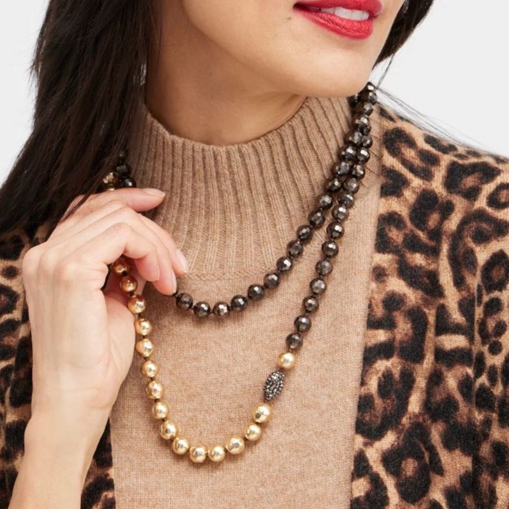 Beaded Infinite Two-tone Gold and Black Necklace wear short or long